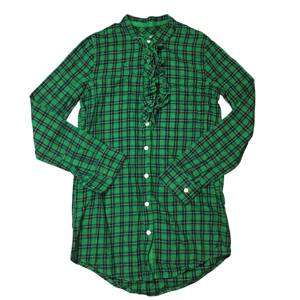 Aerie Green Blue Plaid Sleep Night Gown Button Up Small